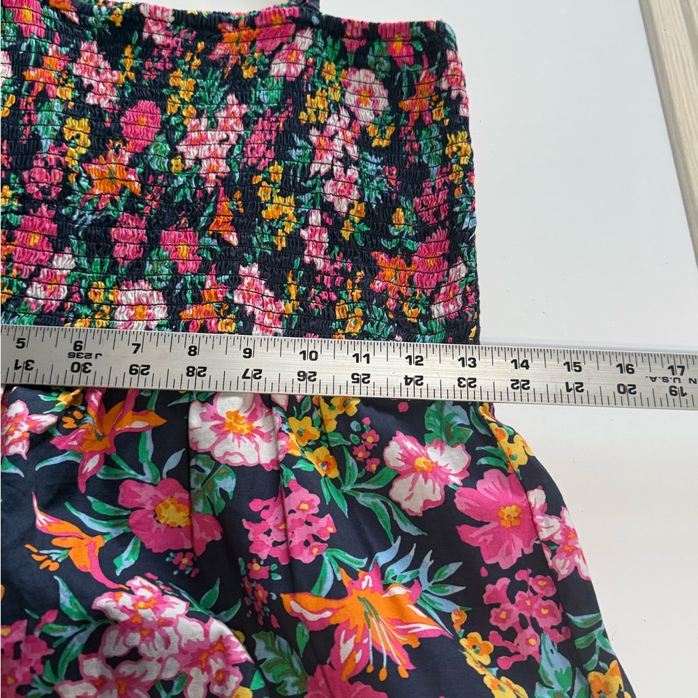 J Crew Floral Smocked Tiered Sleeveless A-Line Midi Dress Boho Navy Pink Size S - Picture 13 of 15